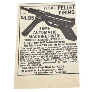 Elan Products Semi Automatic Pellet Pistol Mini Print Ad 1980 Vintage Lynnbrook
